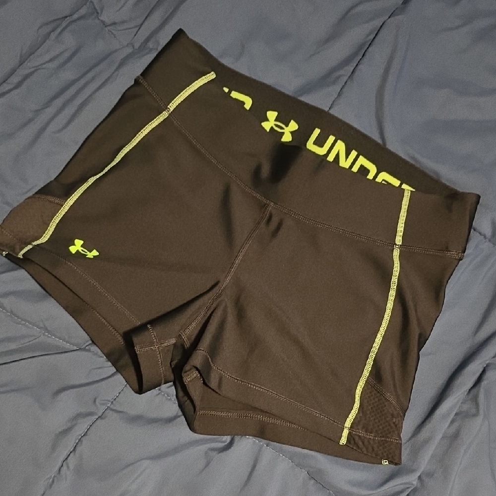 Under Armour Women's Black Shorts with Neon Yellow/Green Accents